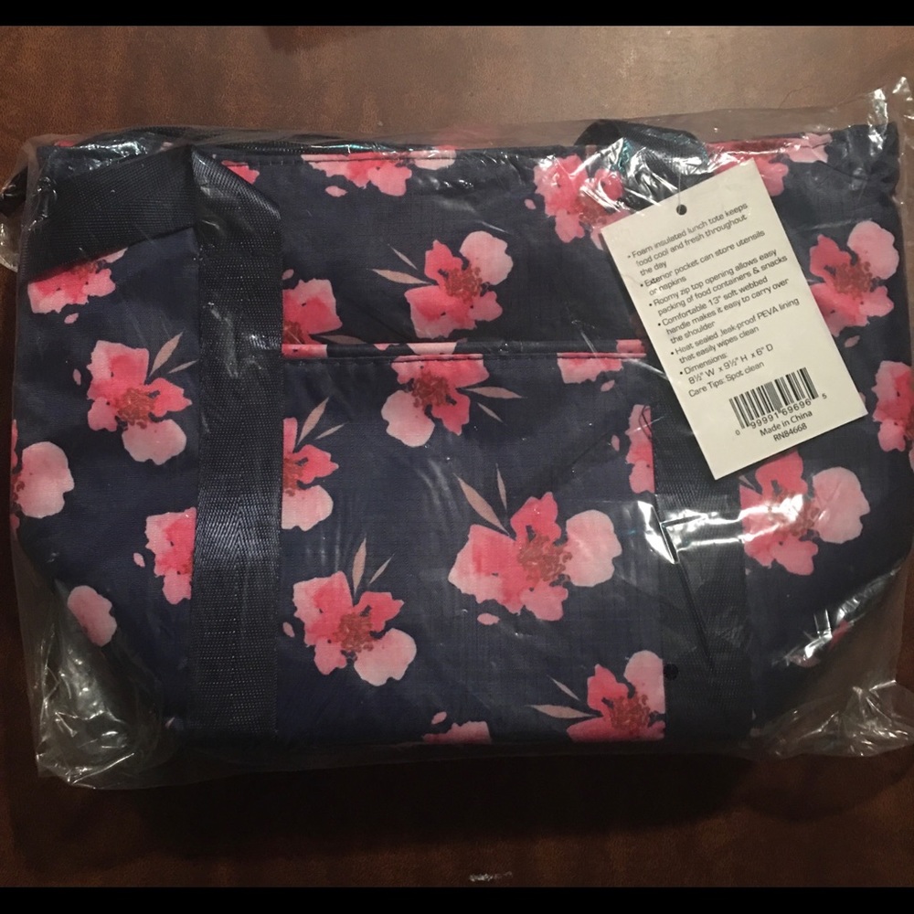NWT Blue and Pink Flowered Lunch Tote